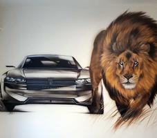 Löwe und Auto